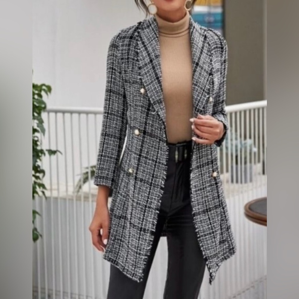 PLM Black and White Tweed Coat